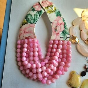 Fairchild Baldwin New York Bella Necklace Marbled Pink Floral White Leather